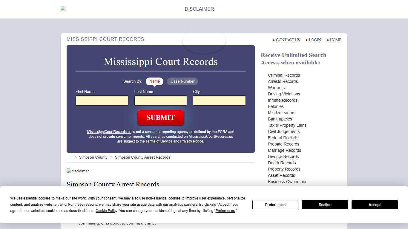 Simpson County Arrest Records | MississippiCourtRecords.us